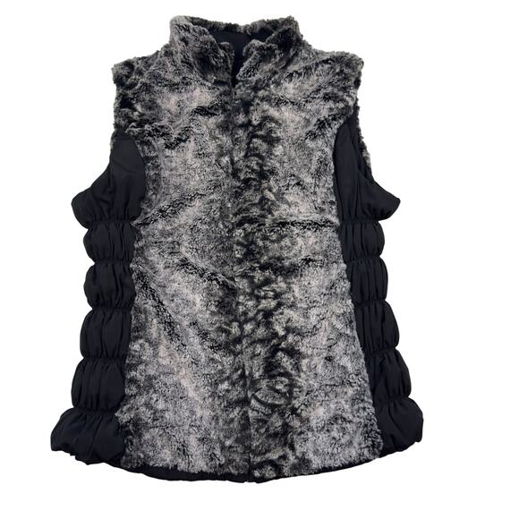 Fuda Faux Fur Nylon Ruched Reversible Outdoor Vest Women's Size Large - Picture 1 of 8
